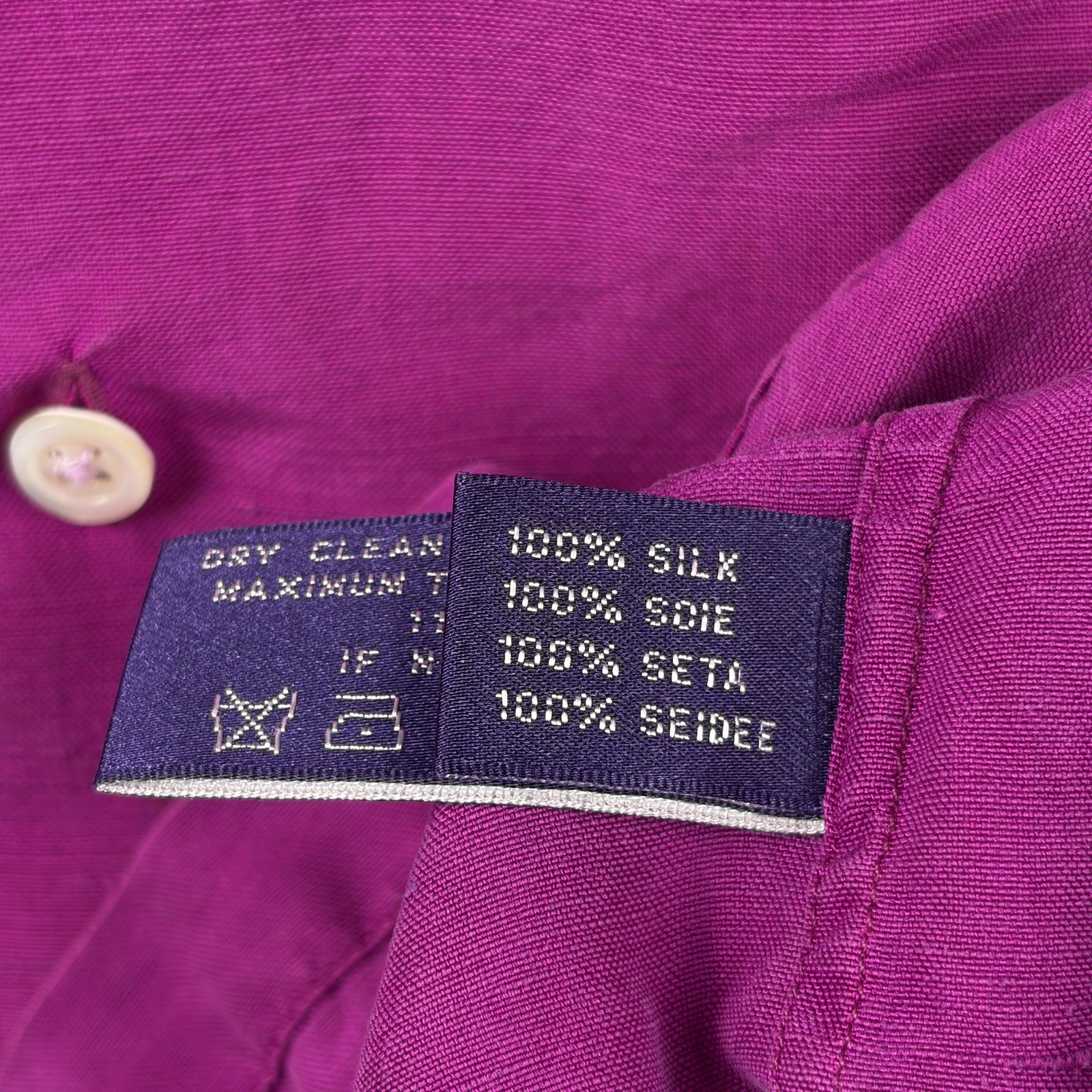 Ralph Lauren Purple Label Button Up Shirt Mens Medium Magenta 100% Silk Italy