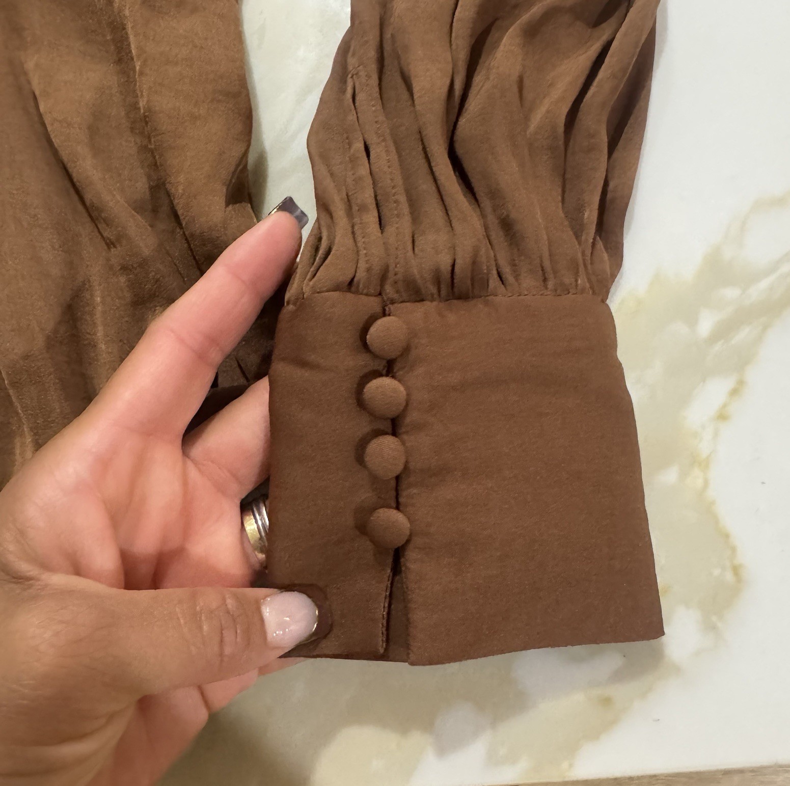 Urban Outfitters Brown Blouse Button Peasant Puff Sleeve Blouse L