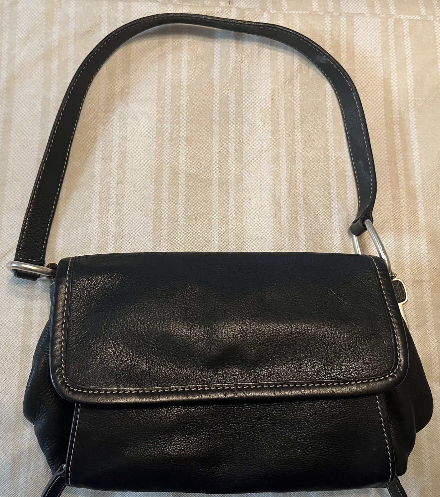 Vintage Black Leather Fossil Shoulder Organizer Bag