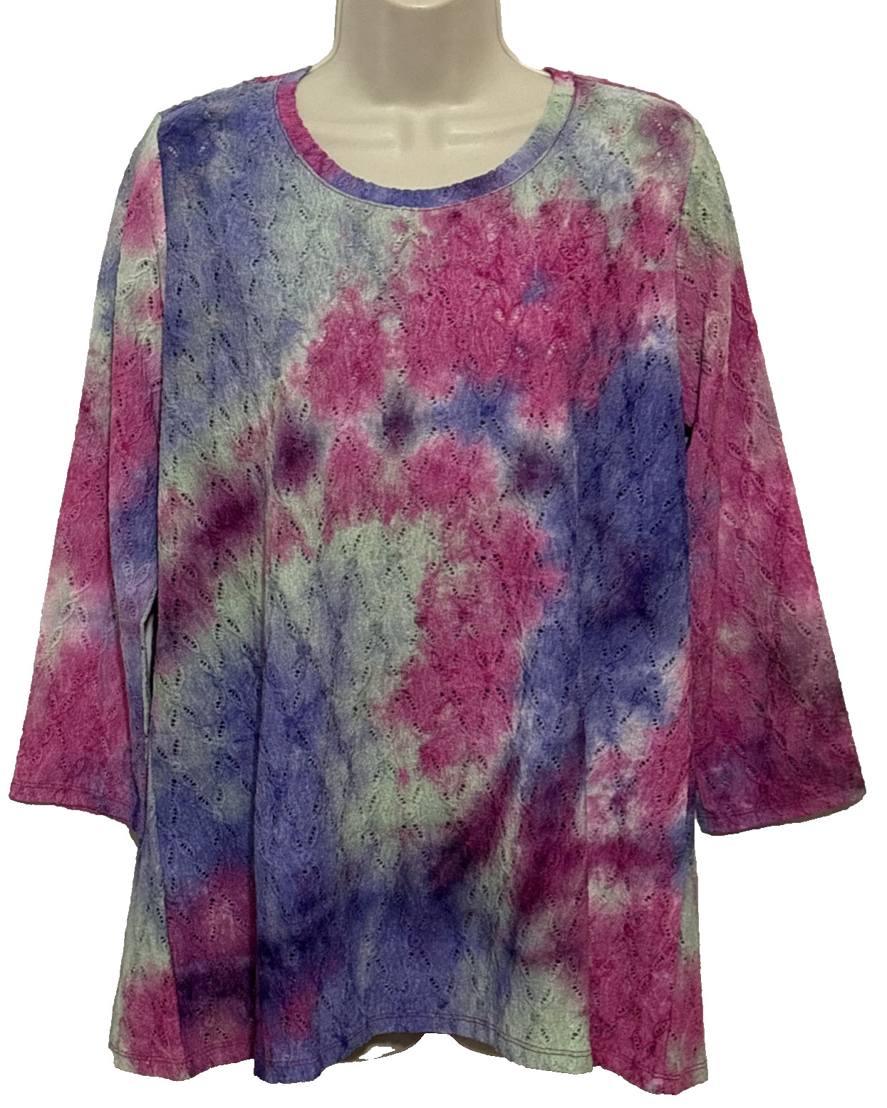 LOGO Layers by LoriGoldstein Tie-Dye Lace 3/4 Sleeve Top, Multi Medium A598789