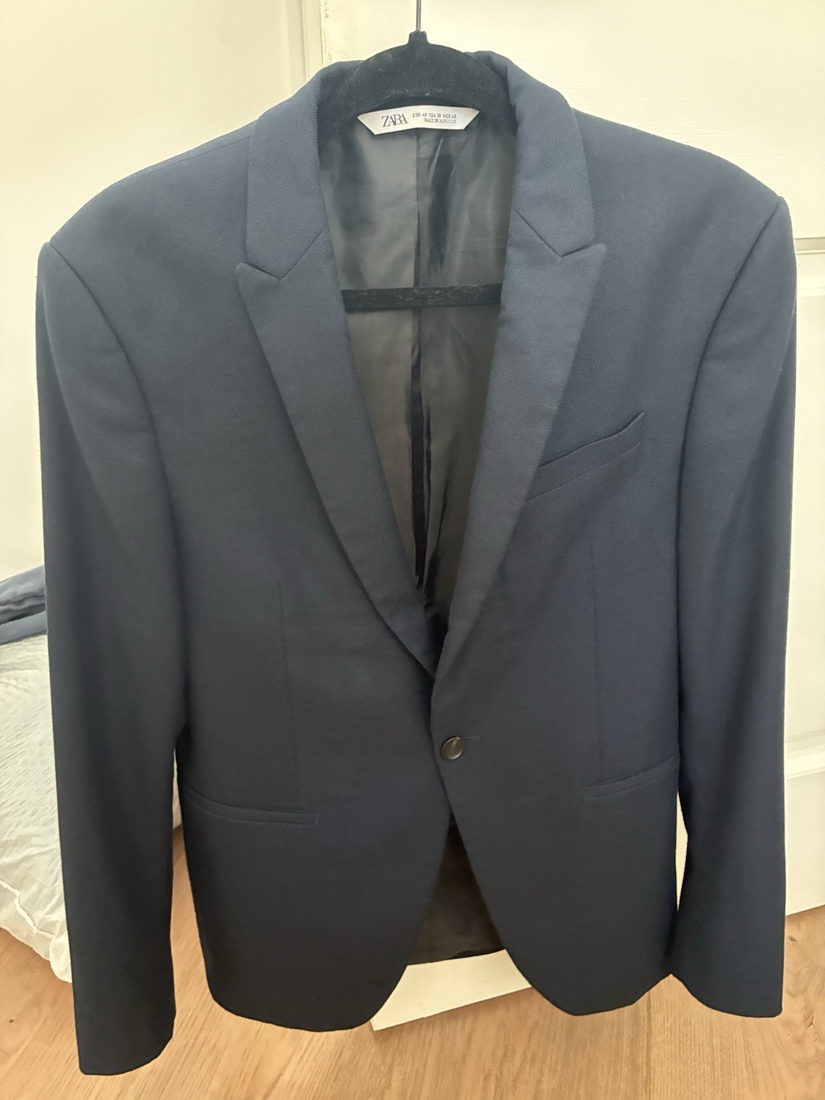 Zara Man Navy Blue Blazer Jacket Size 38 Slim Fit 2 Button Suit Coat