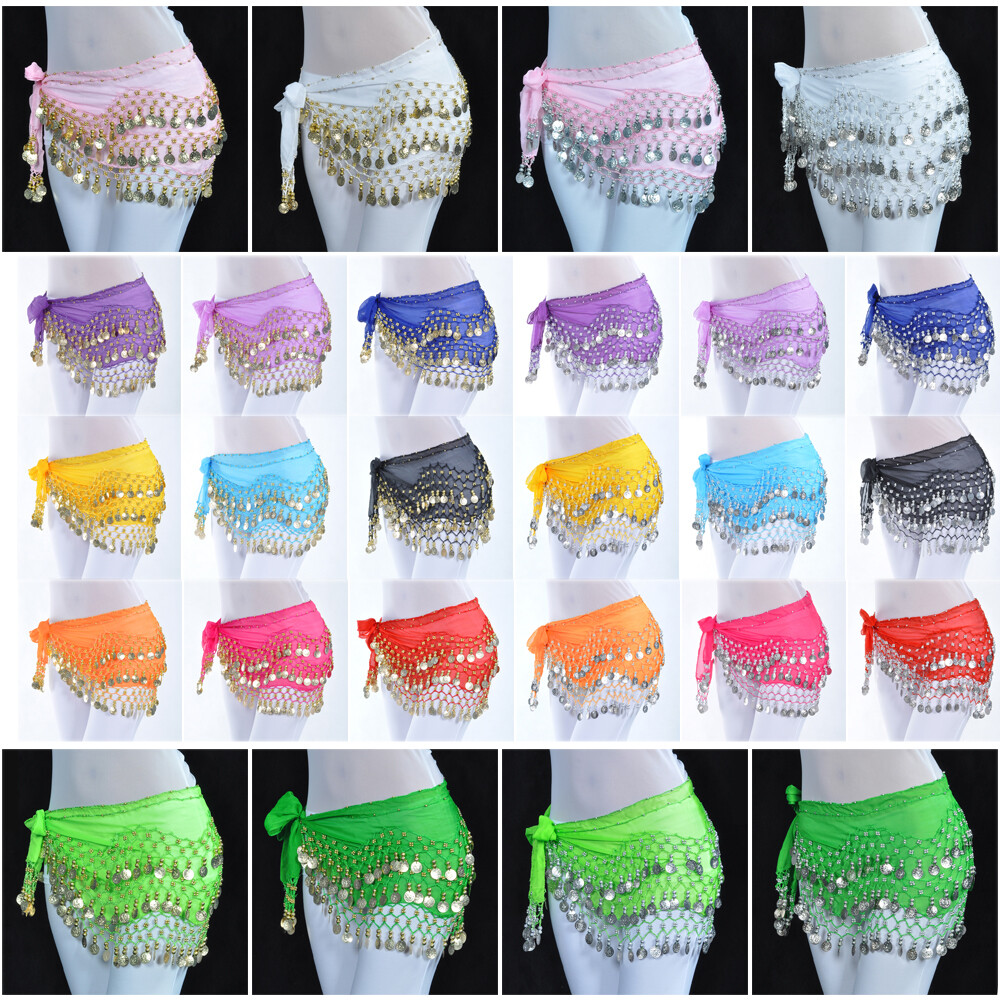 US Women Lady Belly Dance Hip Skirt Scarf Wrap Belt Hipscarf Gold/Silver Coins