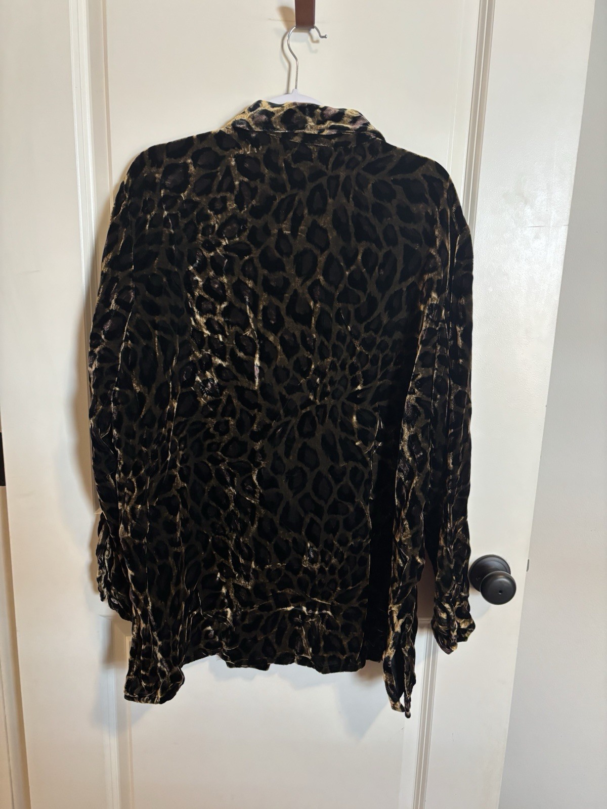Vintage Denim & Co Velvet Leopard Print Button Down Shirt Sz 1X Y2K Oversized