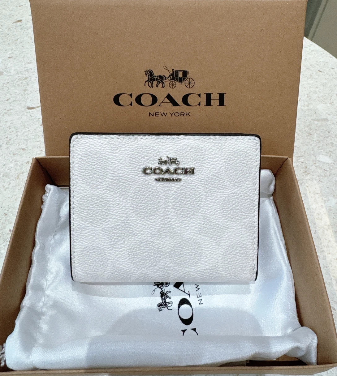 New Coach khaki / Snap CBN32 Wallet In Signature Canvas in Chalk White