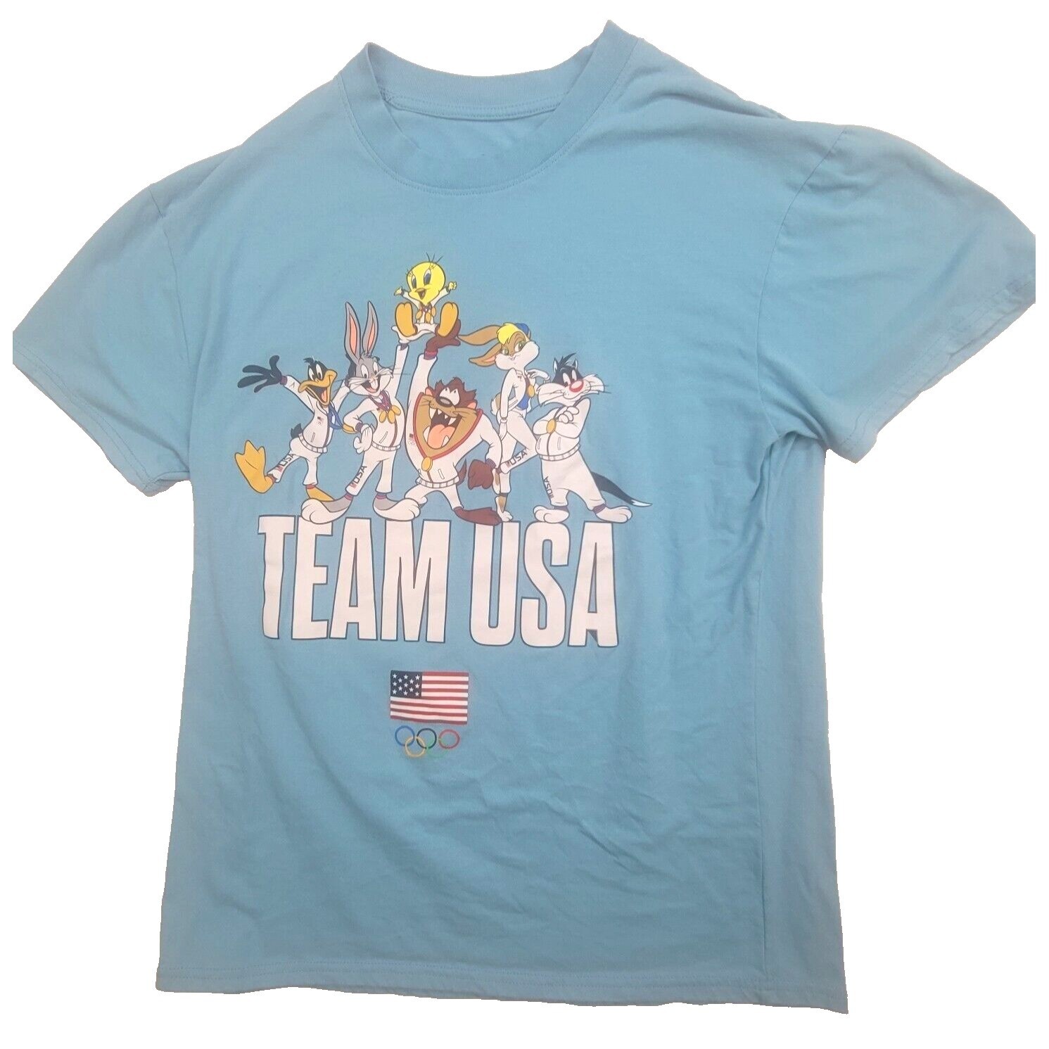 Looney Tunes T-Shirt Men’s Large Blue Graphic Print Cotton Crew Neck Pullover