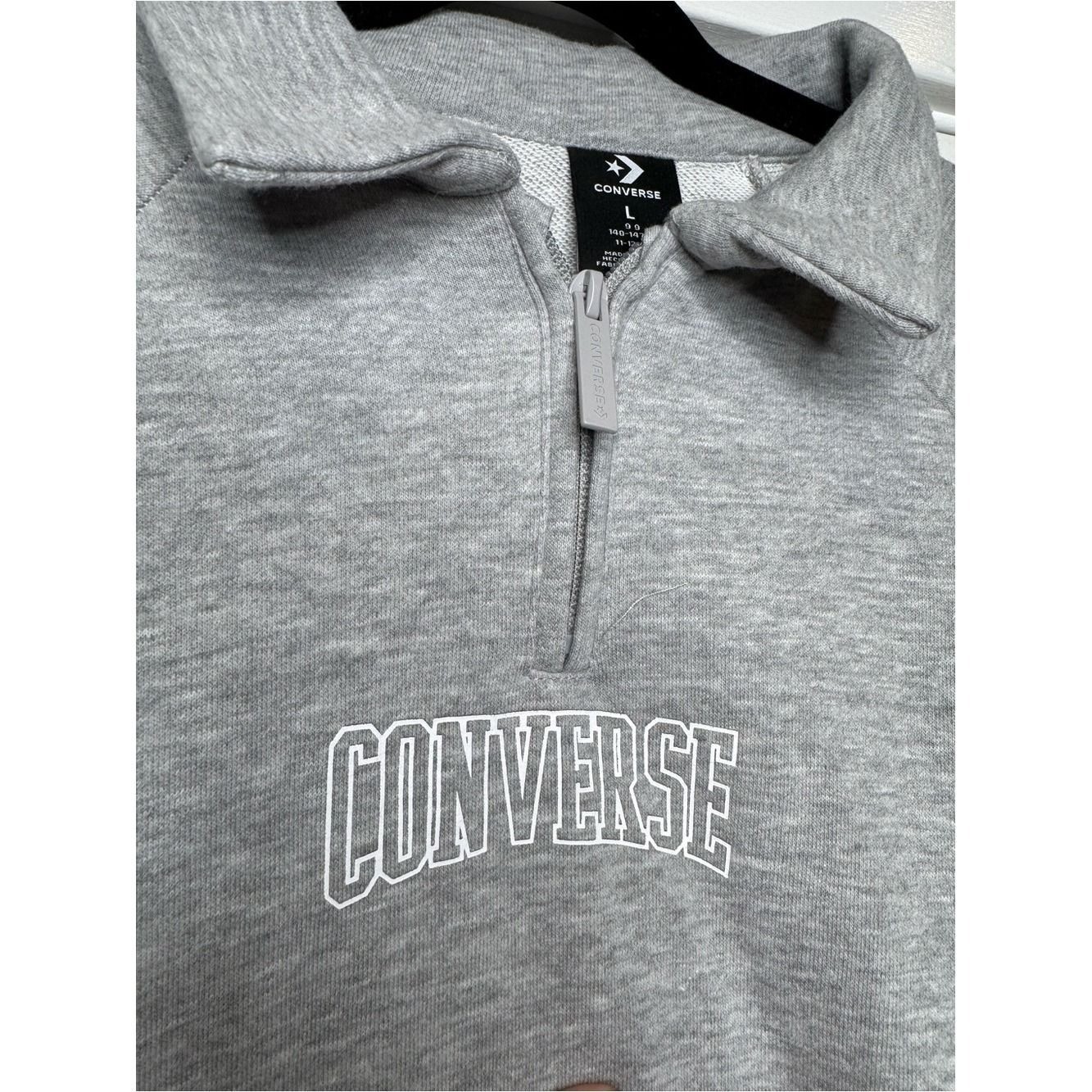 NWT girls Large 10/12 Converse Light Gray Quarter-Zip Pullover with Collar