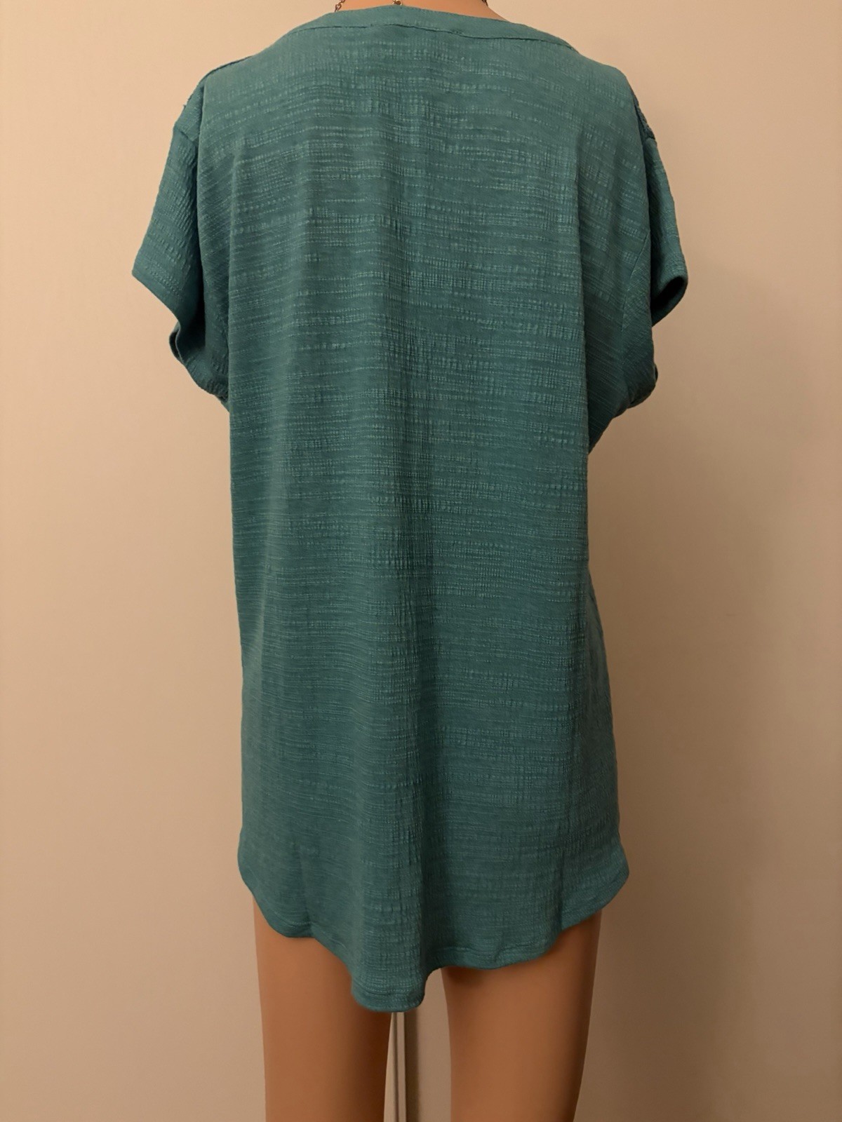 Cable & Gauge Women’s Green Split Neck Crochet Tunic Blouse, M