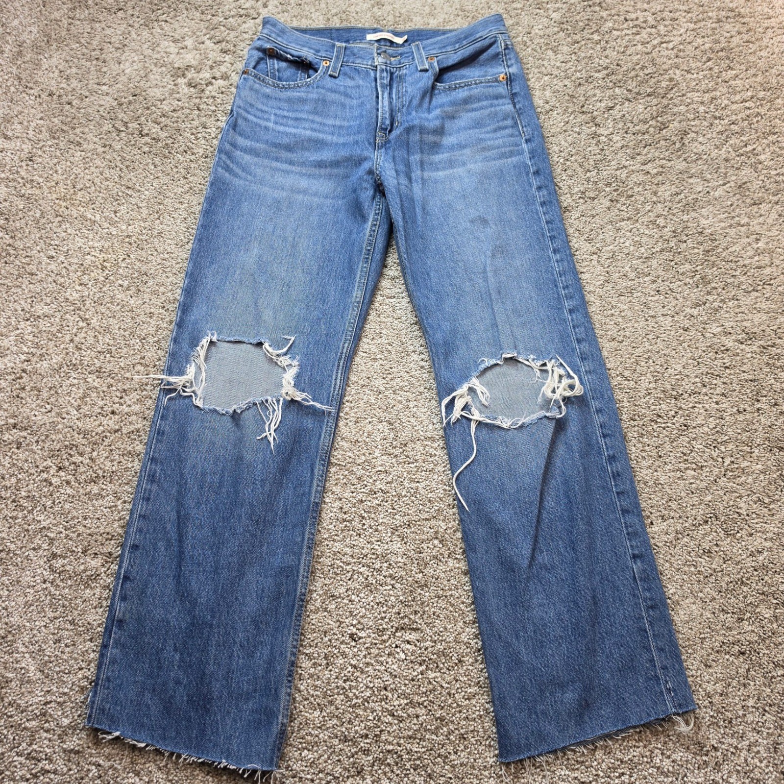 Levi’s Low Pro Straight Jeans Womens 26 Blue Cotton Distressed Raw Hem 90s Style