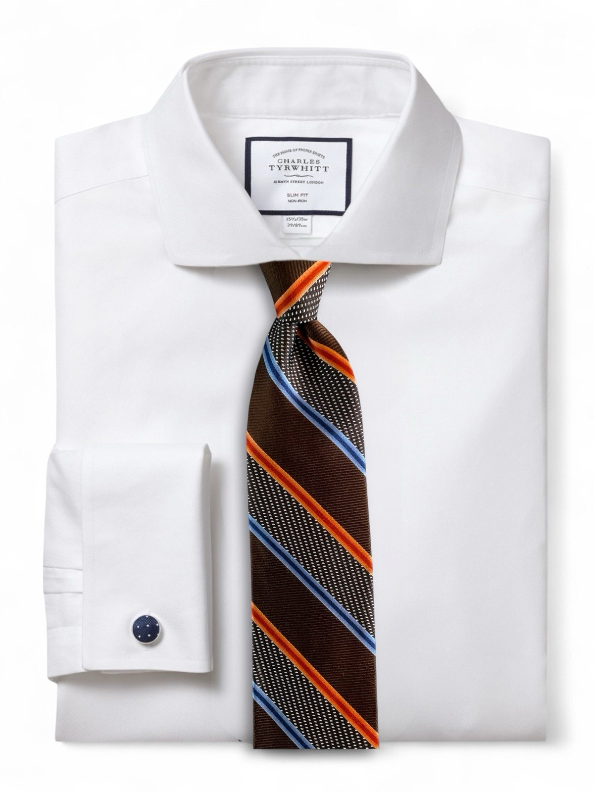 Robert Talbott Best Of Class Silk Tie Brown Orange Navy Blue Striped Hand Sewn