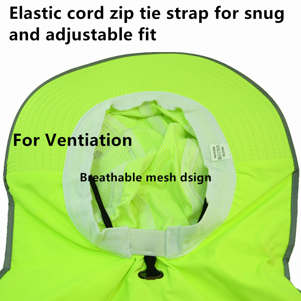 Hi Vis Reflective Safety Boonie Neck Flap Cover Work Hat Wide Brim Bucket Cap