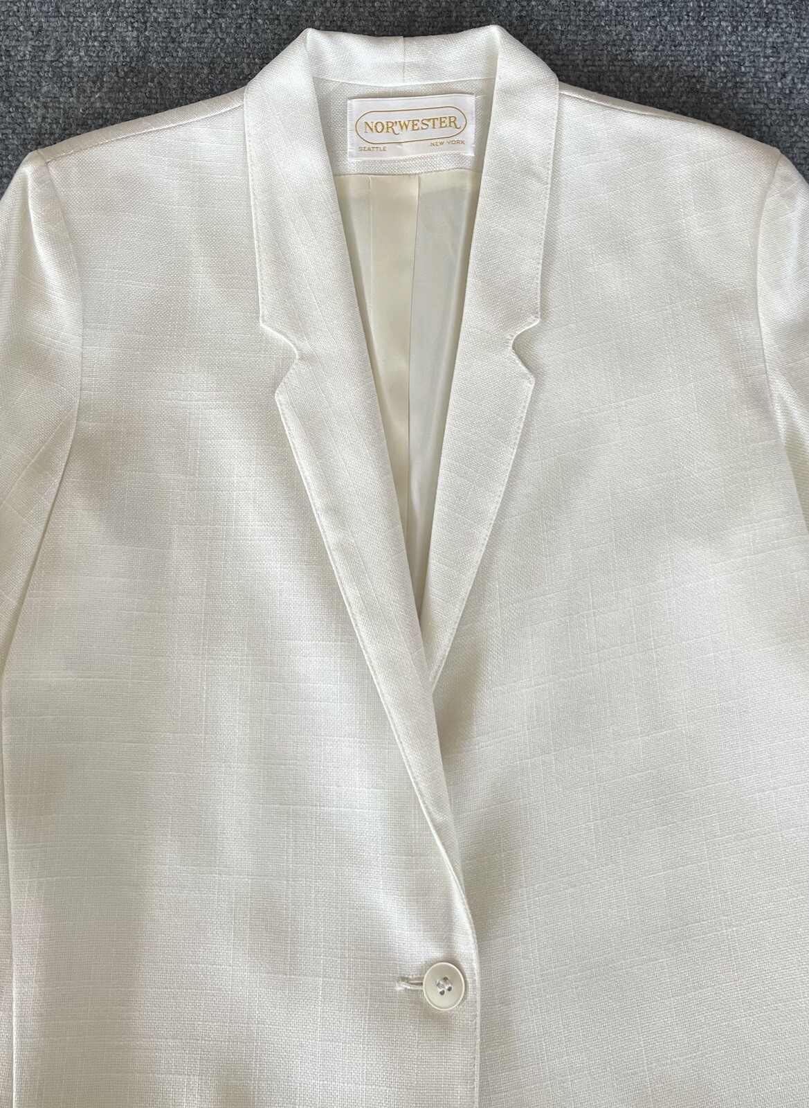 Norwester Womens VTG Blazer Cream White One Button Rayon Blend Lightweight 11/12