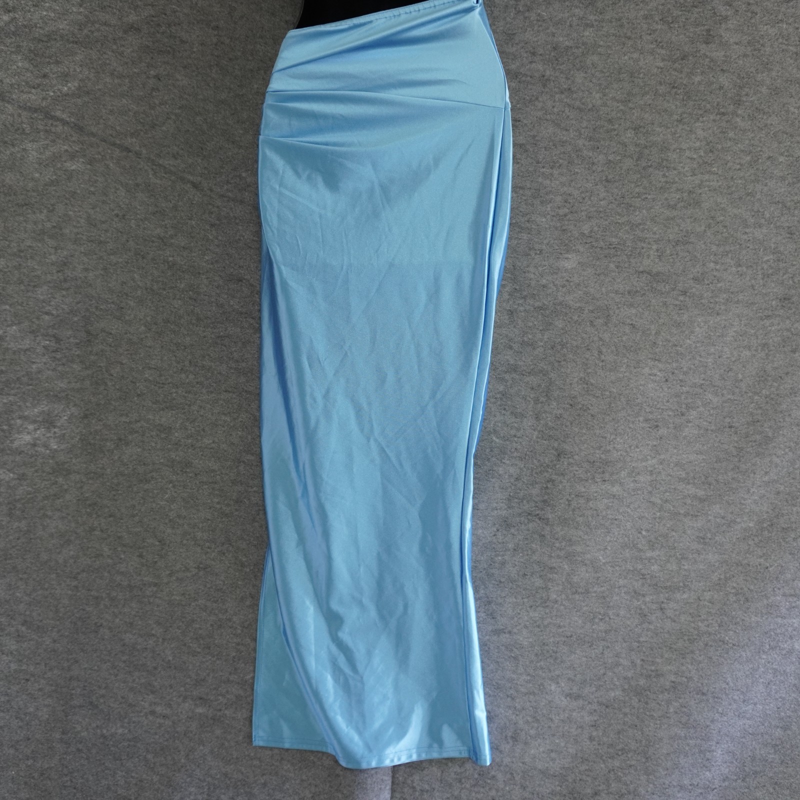 PrettyLittleThing Blue Satin Cut Out Maxi Dress US 2 UK 6 One Shoulder High Slit