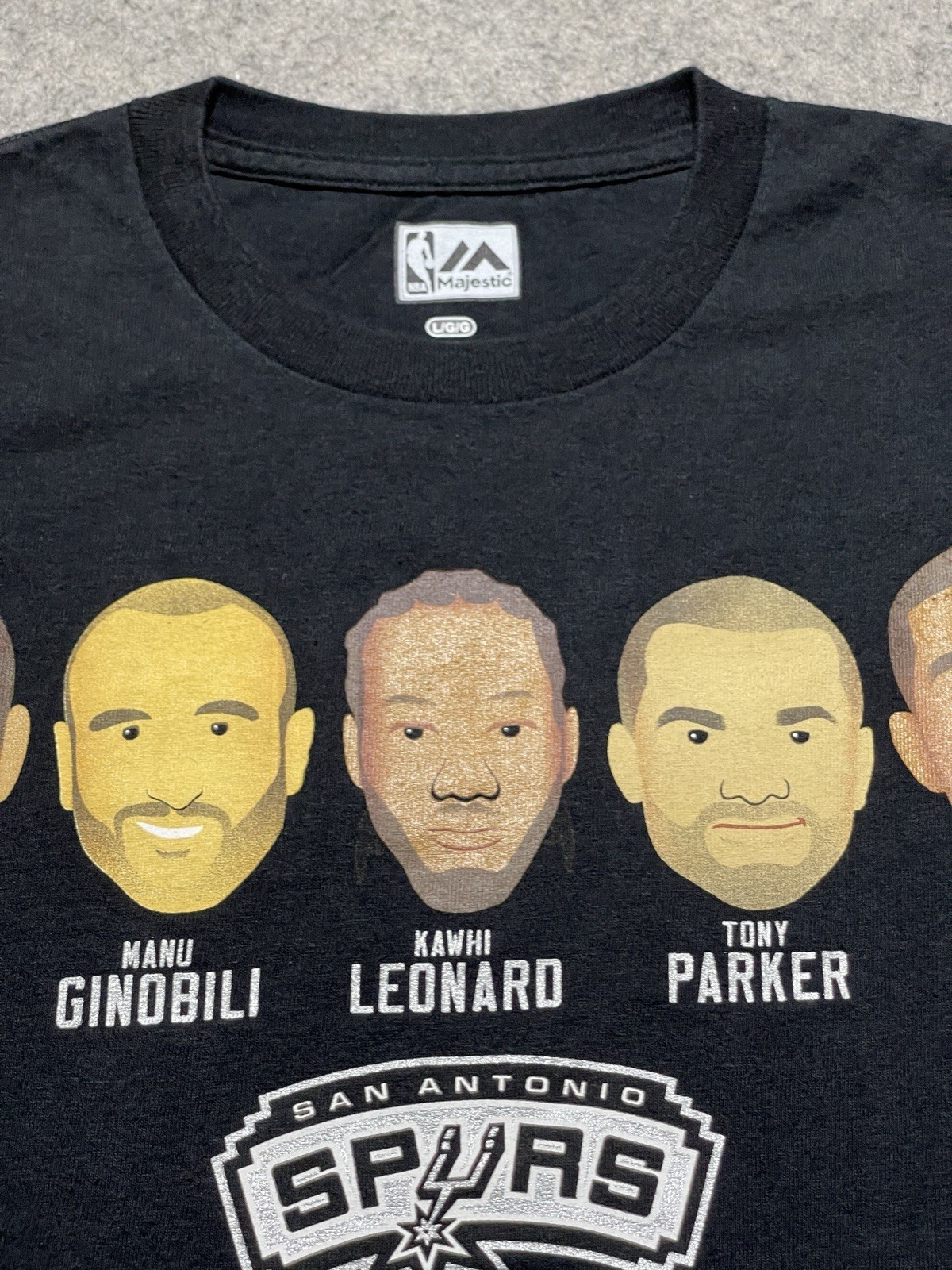San Antonio Spurs Black Duncan Parker Ginobili Leonard Aldridge Shirt L Majestic