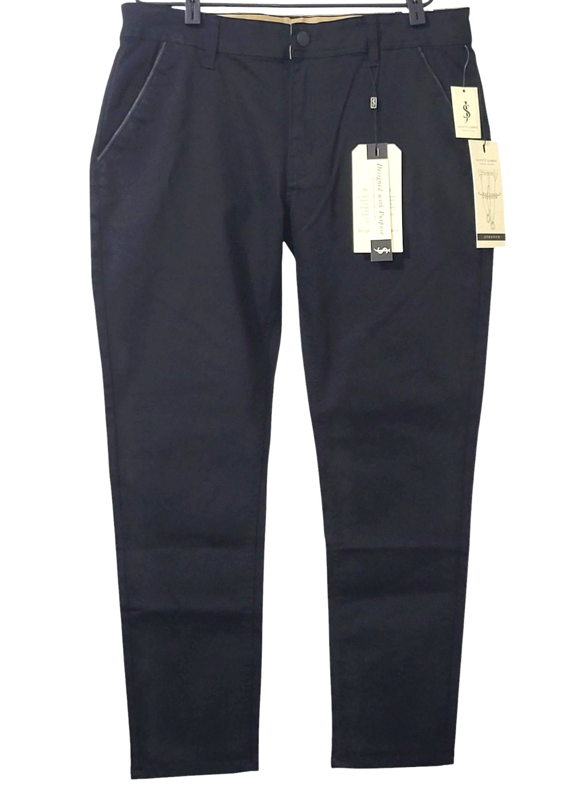 Scott James Mens Pants Black Slim Fit Stretch 5-pocket Chino Casual Trousers NWT