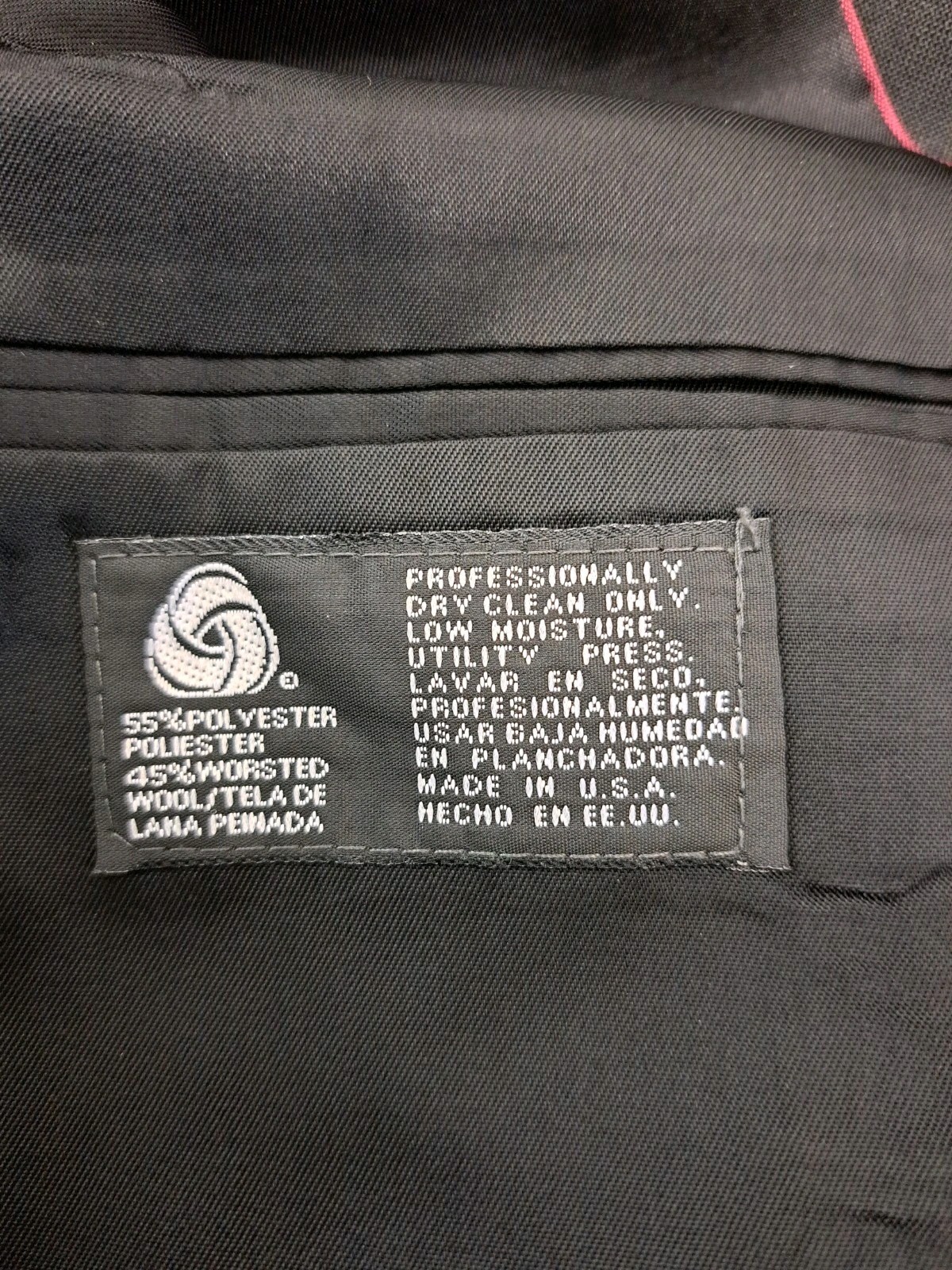 Stafford Tailored Fit Black Suit 50R Jacket 42×30 Pants Polyester & Worsted Wool