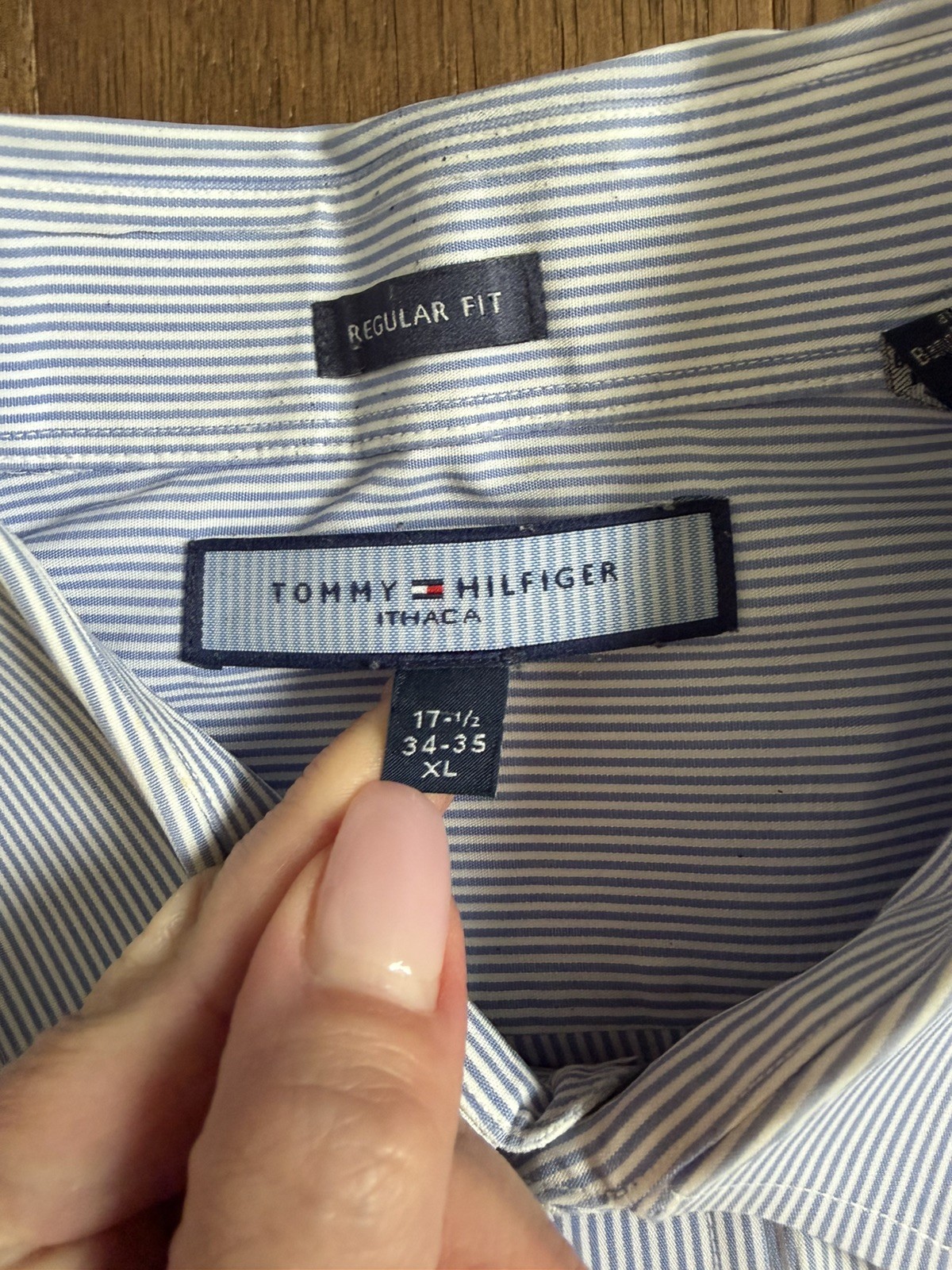 Tommy Hilfiger Mens THFlex Striped Dress Shirt 17 1/2 34 35 XL Button Down