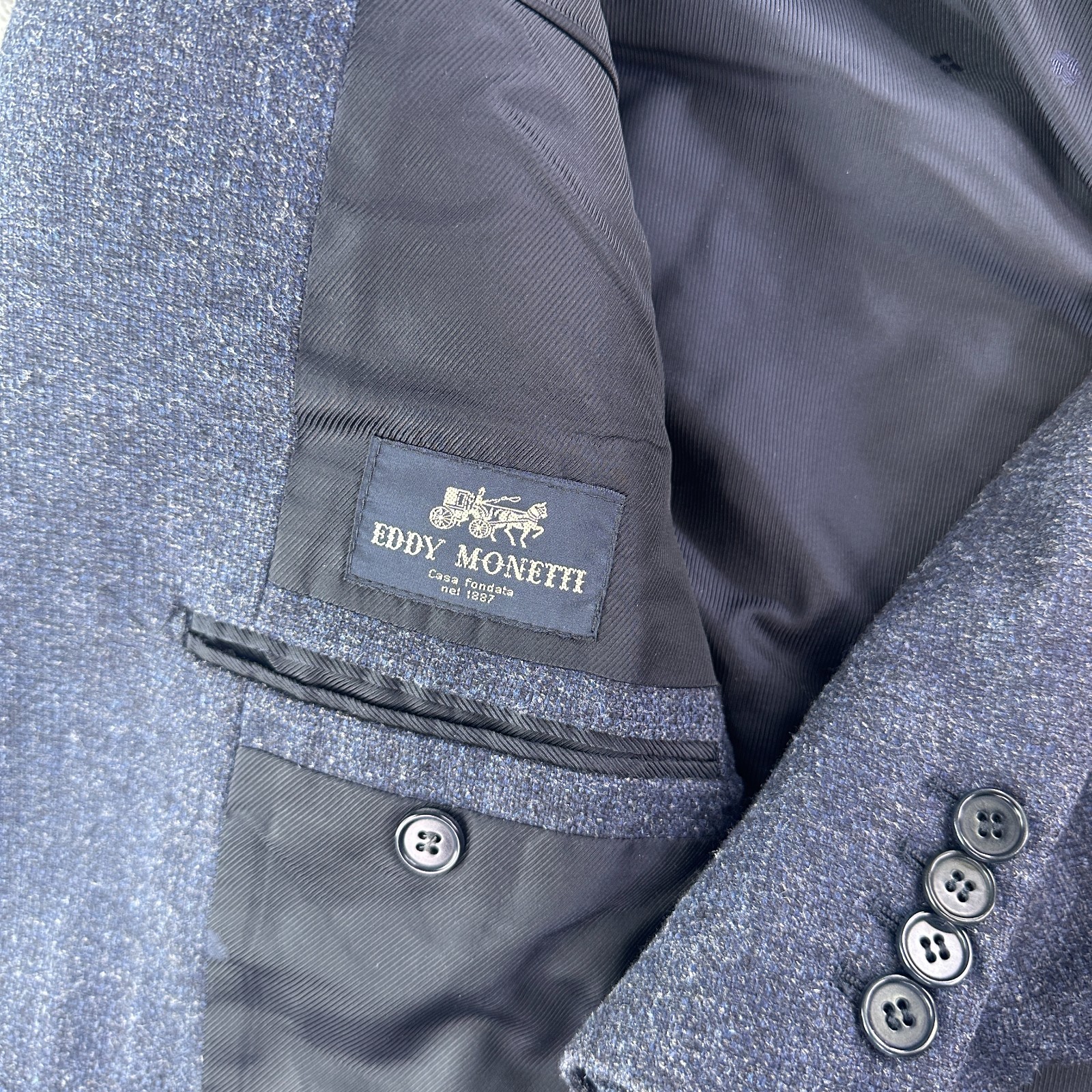 Eddy Monetti 52R Navy Heather Wool Camel Hair Silk Sport Coat Blazer Italy