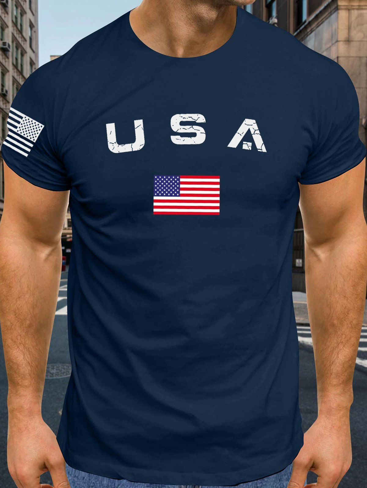 Men’s Casual USA Flag T-Shirt Breathable Light 100% Cotton T-Shirt Size L-6XL US