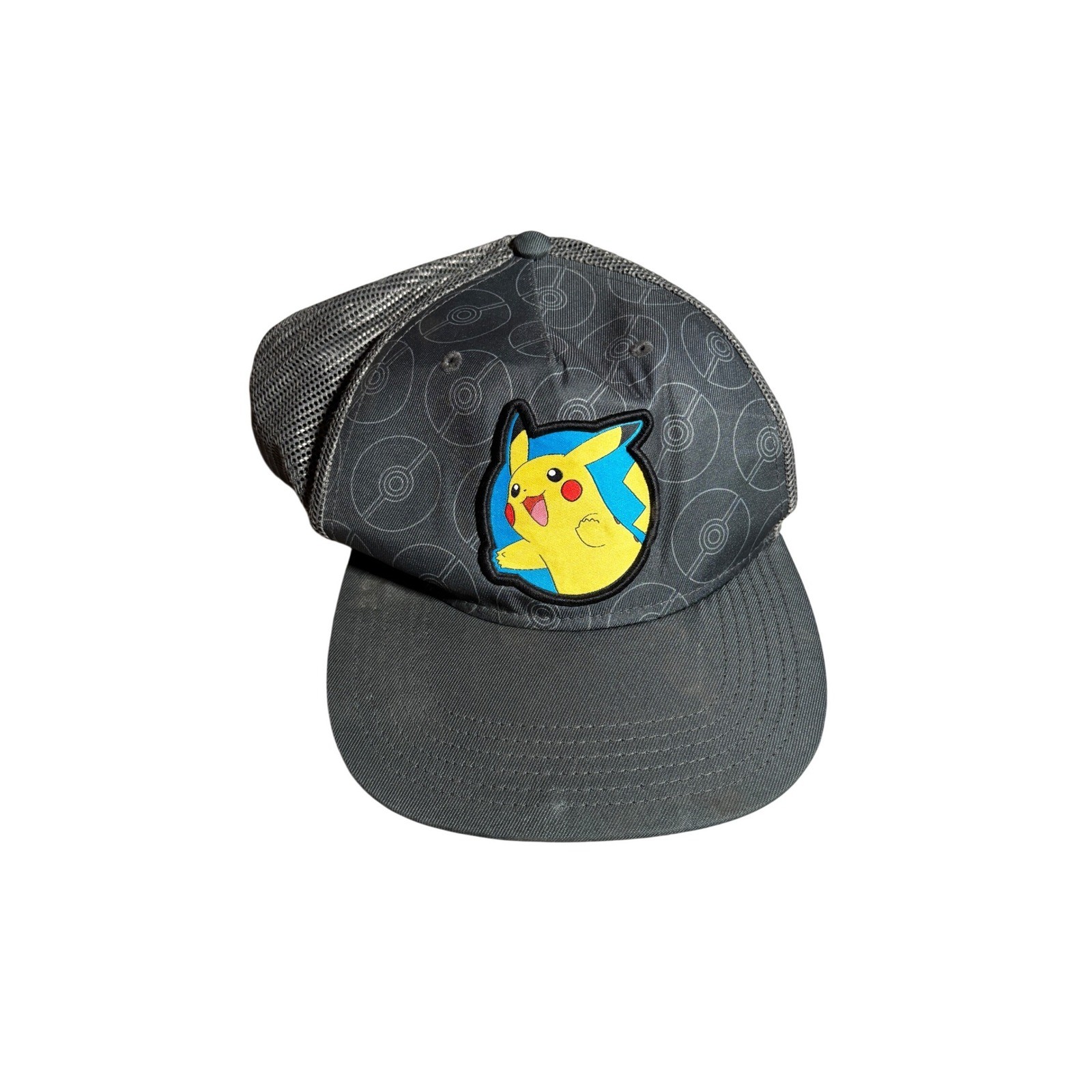 Pokemon Pikachu Trucker Hat Grey Poke Ball Pattern Snapback Mesh Cap OSFA
