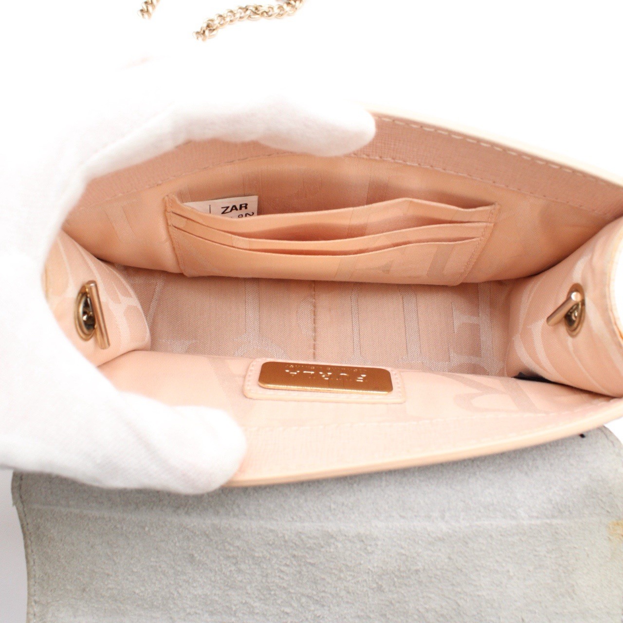 Leather Pink Beige Chain Shoulder Bag Crossbody Gold Hardware