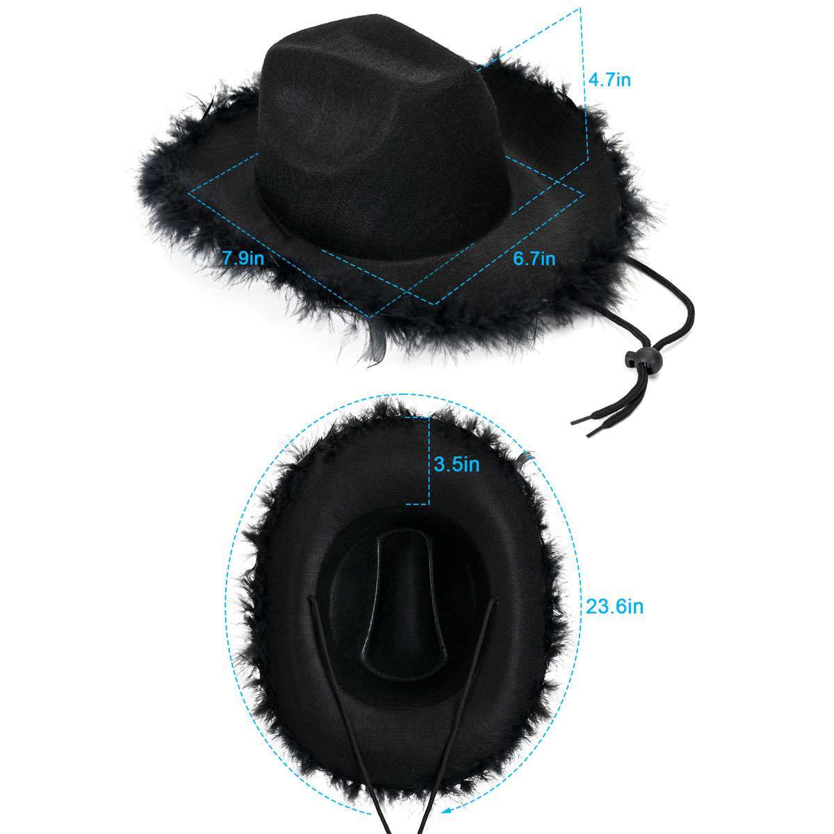 Cowgirl Hat with Fluffy Feather Novelty Cowboy Party Costume Role Play Cap Solid