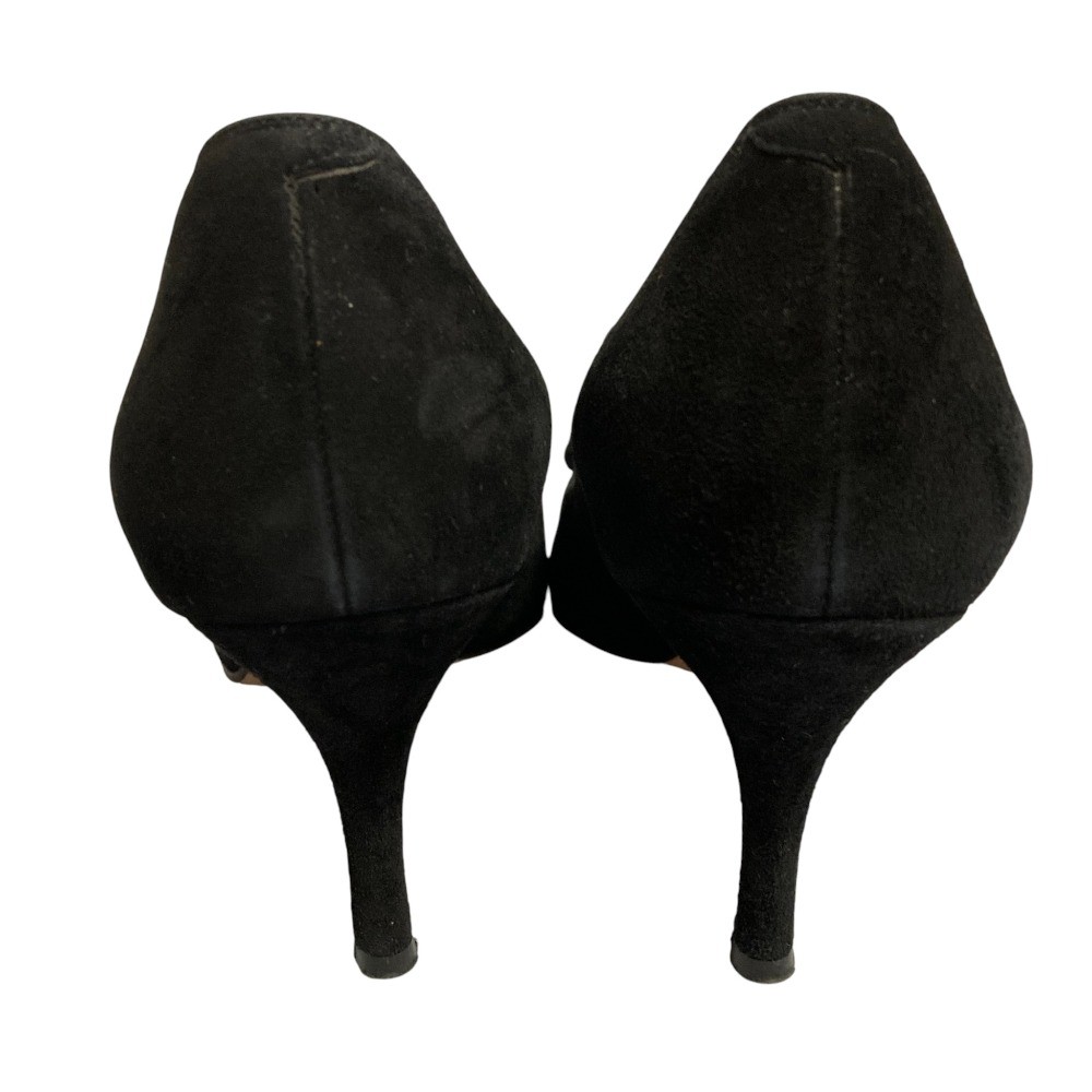 Ginza Kanematsu Suede Ribbon Open-Toe Pumps, Size 9.3, Black Women USED