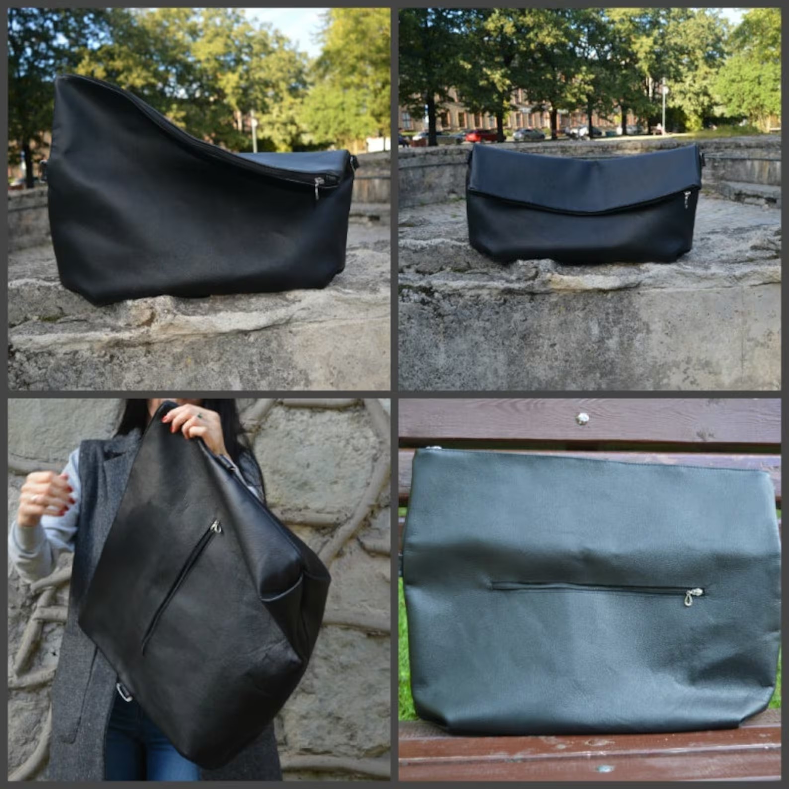 Oversize 3 in 1 Leather Clutch Shoulder Bag Tote