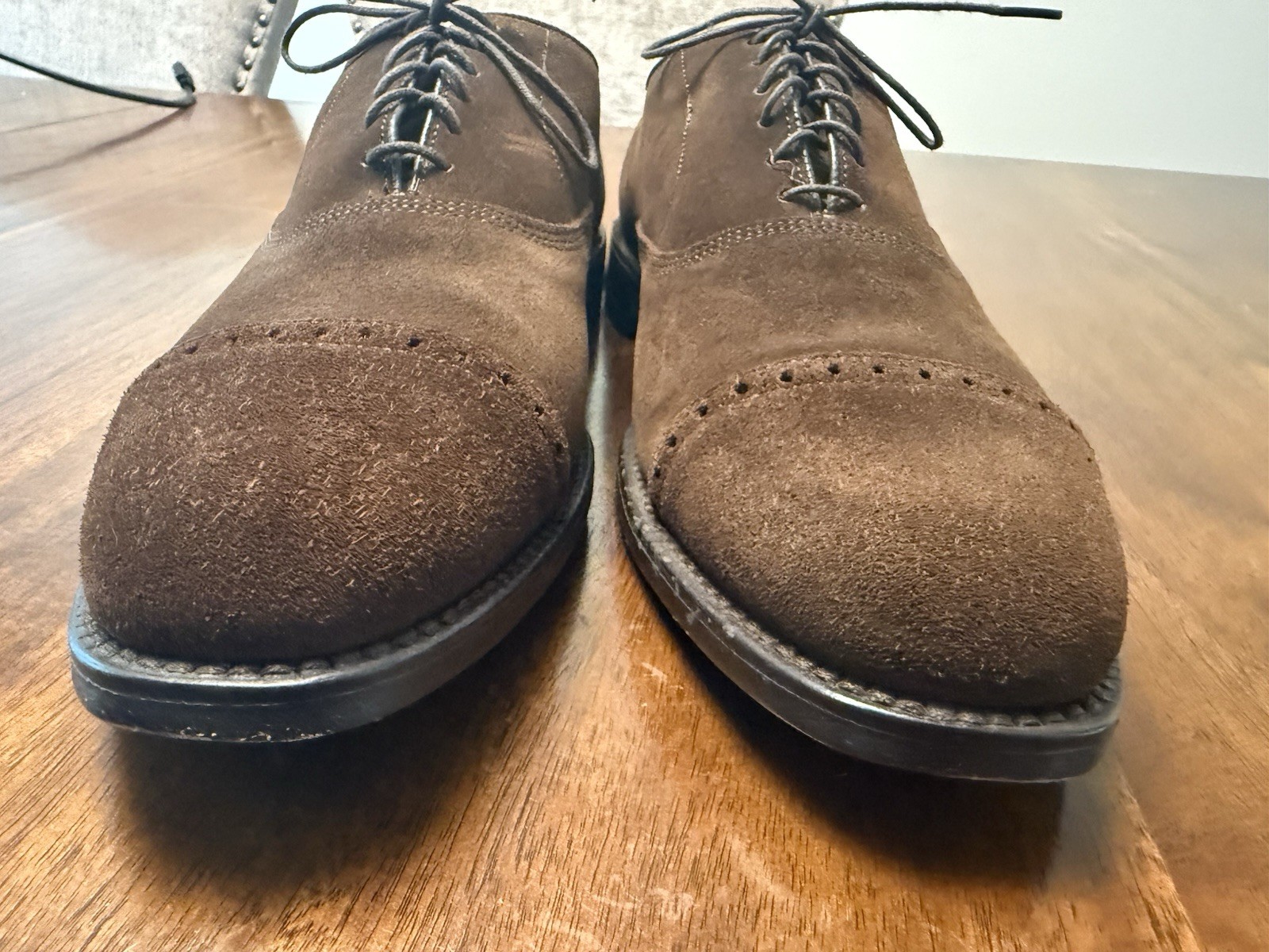 ALLEN EDMONDS BYRON, BROWN LEATHER SUEDE CAP TOE , SIZE 11.5 R