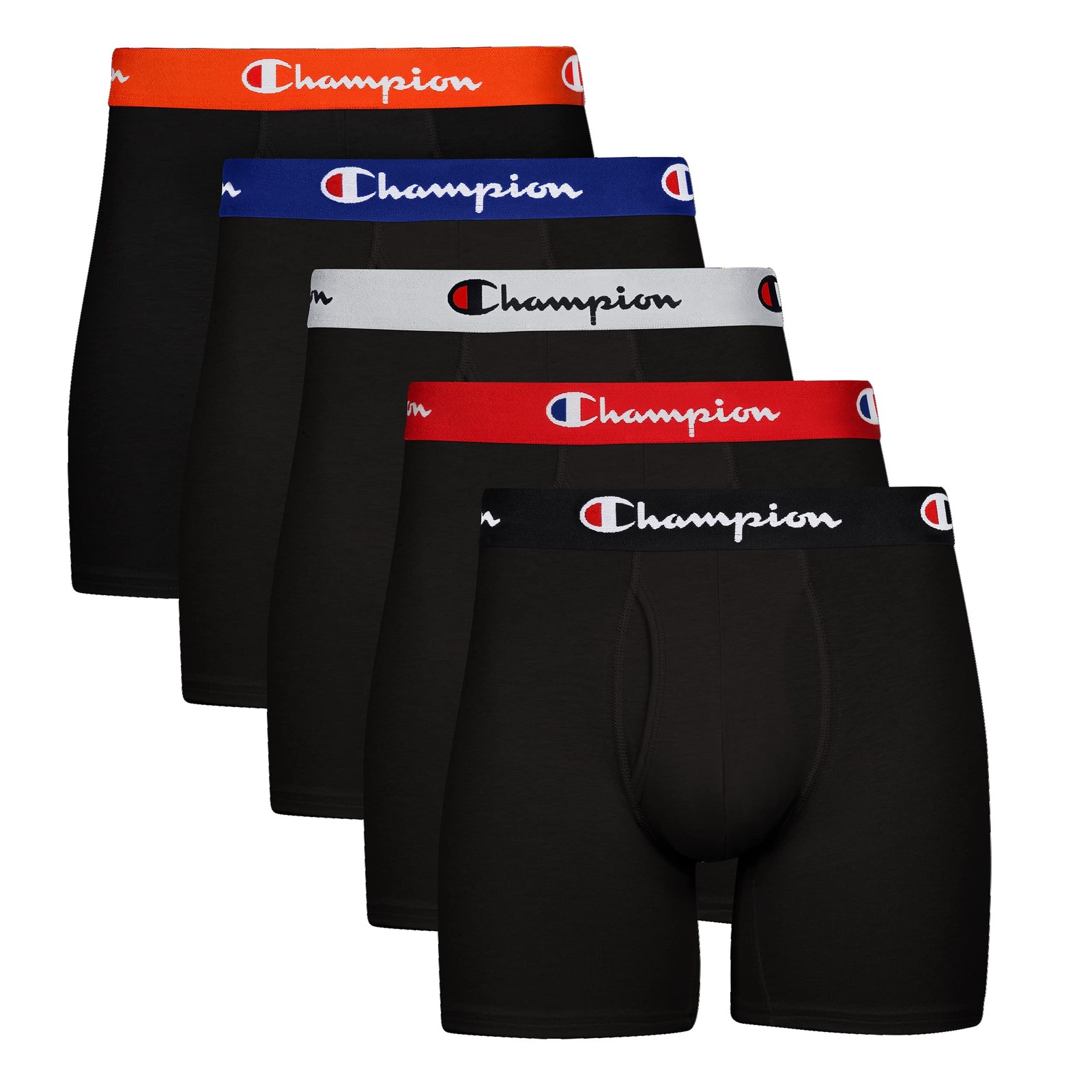 Champion Men’s Boxer Briefs, Cotton Stretch Underwear Large, Black – 5 Pack