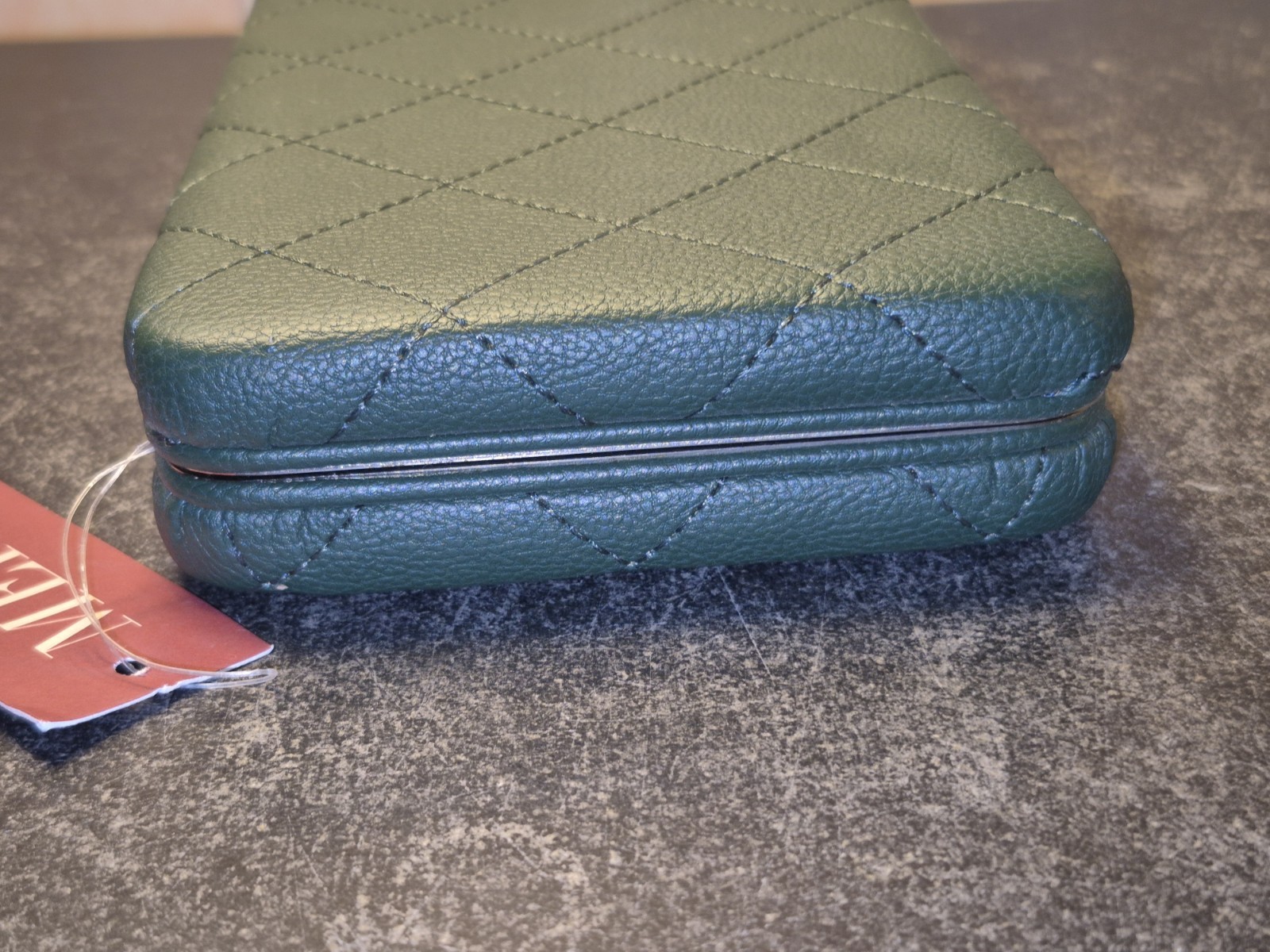 NWT Merona Green Quilted Womens Clutch Wallet 7.75″ X 4.5″ 2 Tiny Flaws