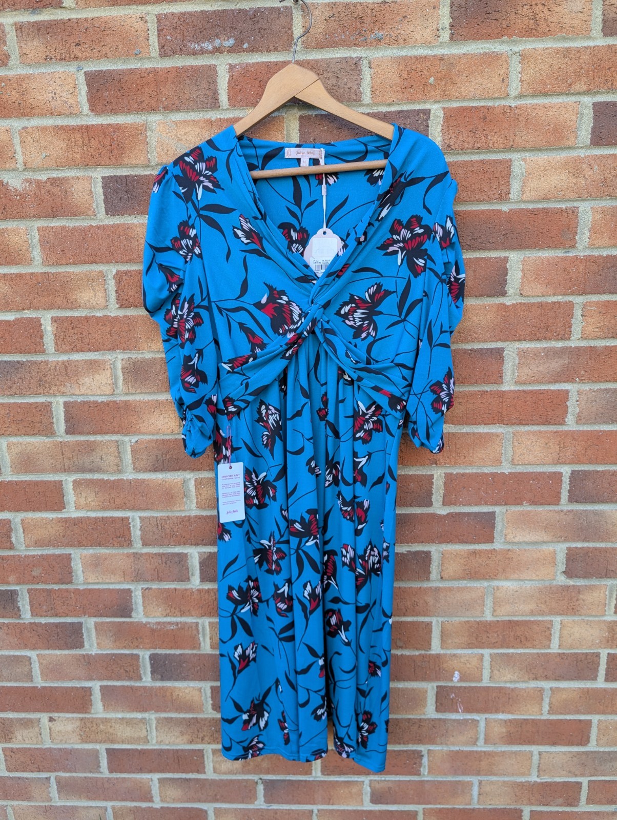 Jolie Moi Midi Twist Front Dress Size 16 Blue Summer Floral Brand New With Tags