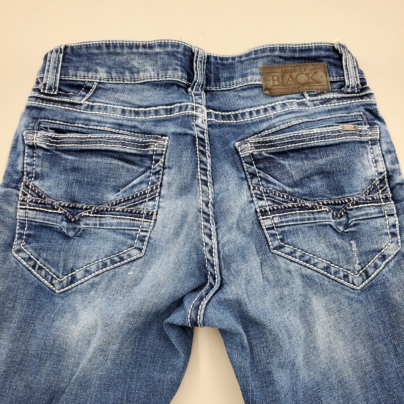 Buckle Black Bootcut Jeans 31R Fit No 3 Y2K Distressed Denim Contrast Stitching