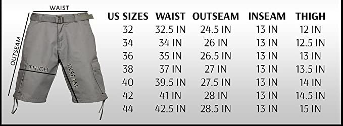 Men’s Cargo Shorts 100% Twill Cotton Solid Color Sizes from 32 to 44