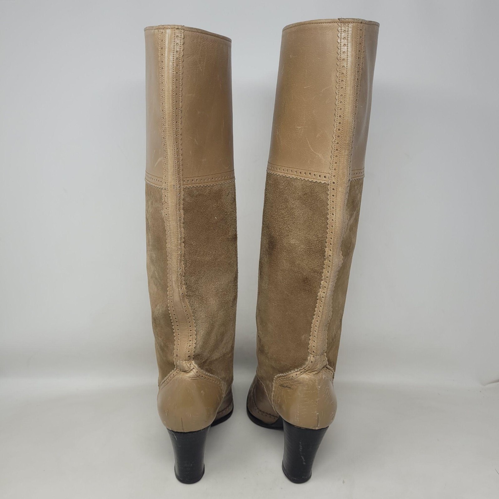 Vintage Yves Saint Laurent Boots 7 Tan Leather Suede Russian Collection 1976 70s