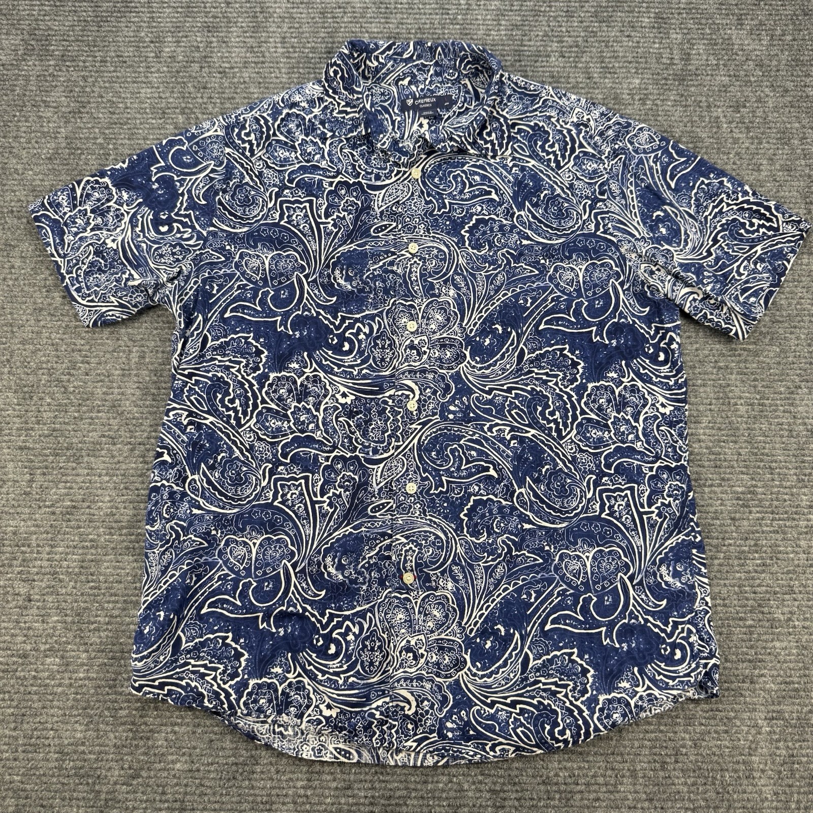 Cremieux Classics Mens Large Blue Paisley Short Sleeve Button Front 100% Cotton