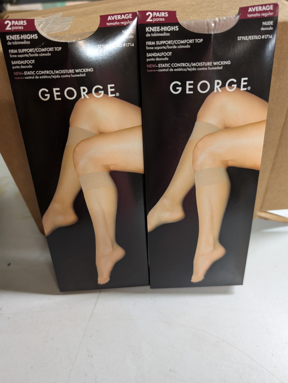 4 pr George Support Knee Highs Sandalfoot Average Nude