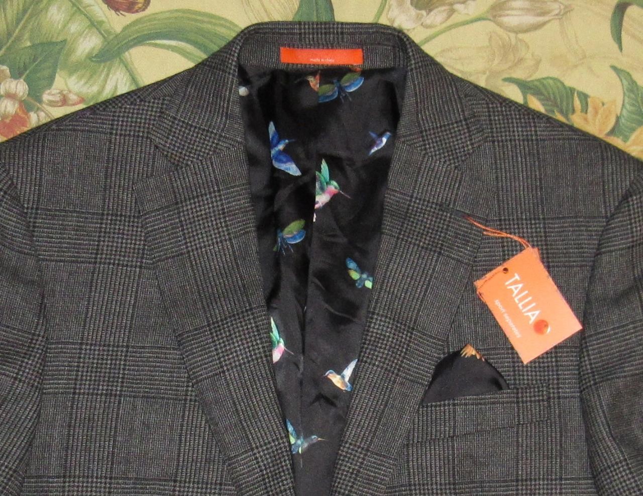 TALLIA Charcoal Grey Wool Glen Plaid Blazer Jacket 44R NWT
