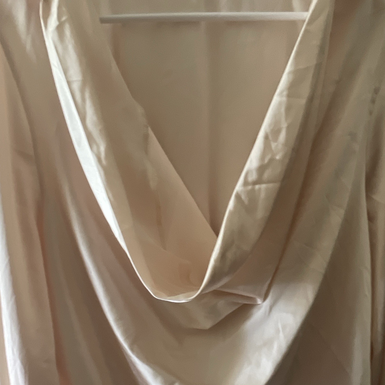 LYANER Women’s Beige Solid Satin Cowl Neck Long Sleeve Pullover Blouse L