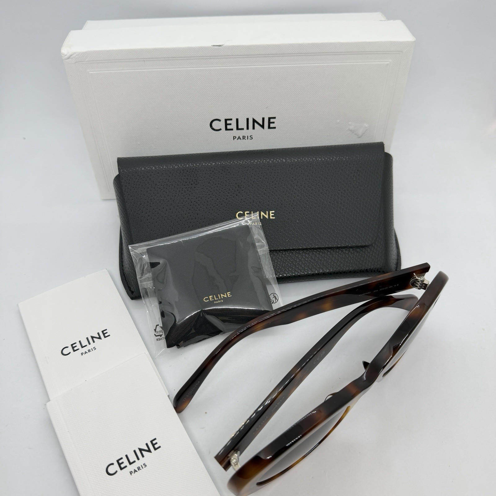 CELINE Triomphe women’s oval sunglasses + hard case +bag 52mm CL40194U Tortoise