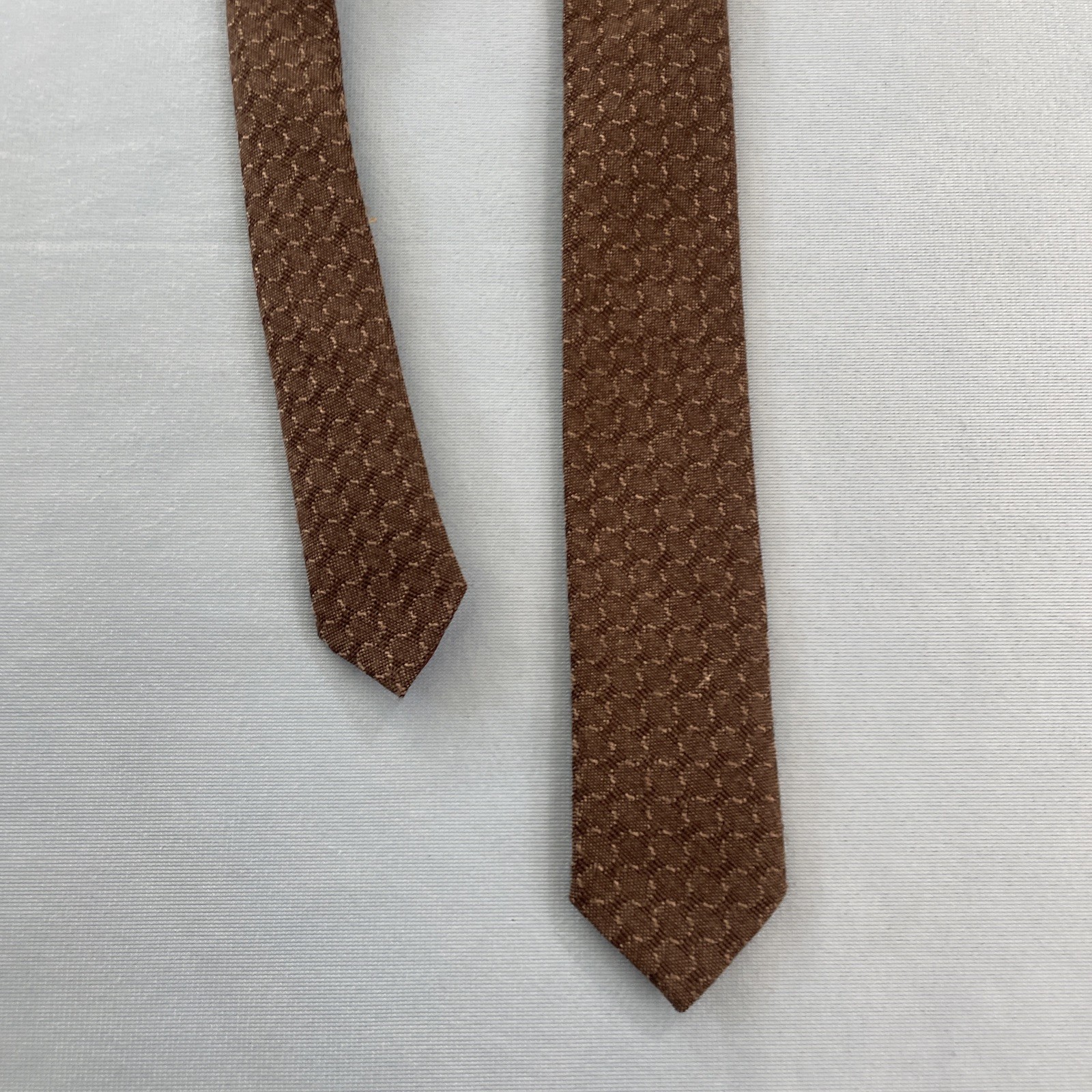 Vtg 60s Tie Wool Cotton Necktie Brown Woven MCM Deco Texture Cloth Cravat 2×53