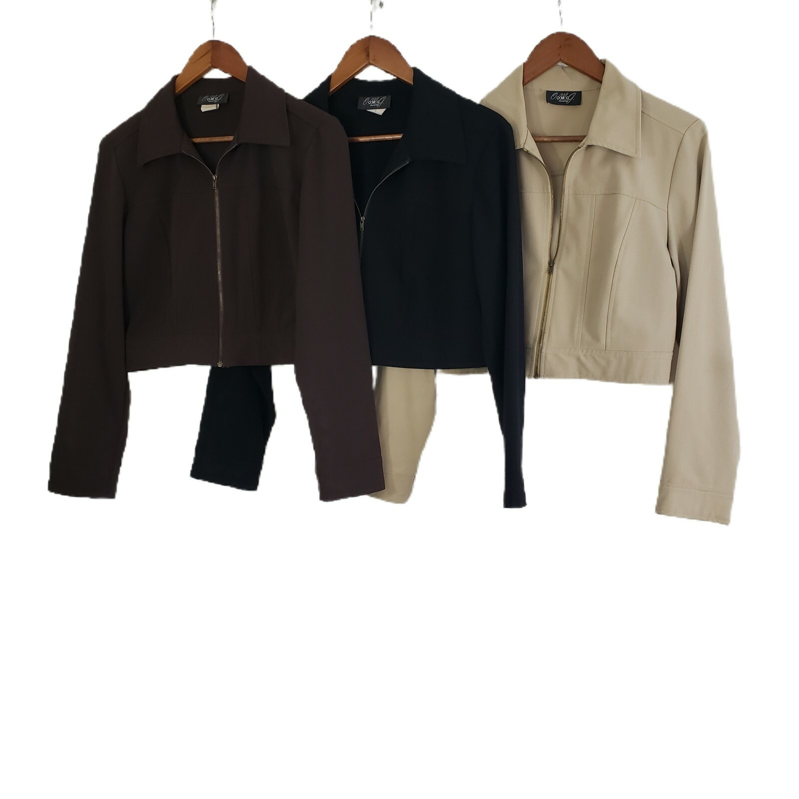 OMG Collection Set of 3 Vintage Blazers Brown Blue Tan Zip Up Crop Med to LP