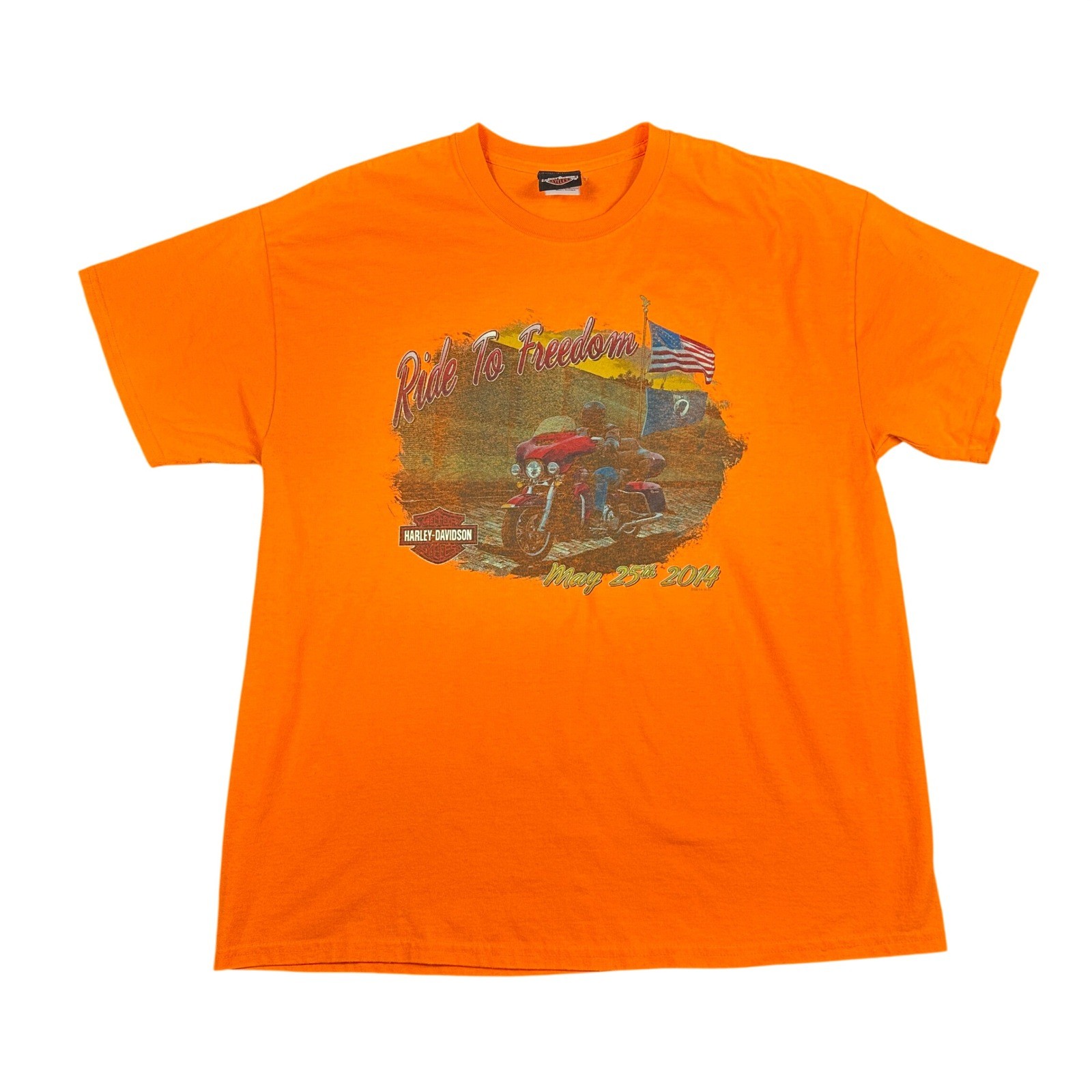 Harley-Davidson Ride To Freedom 2014 Quantico VA Orange Graphic T-Shirt Mens XL