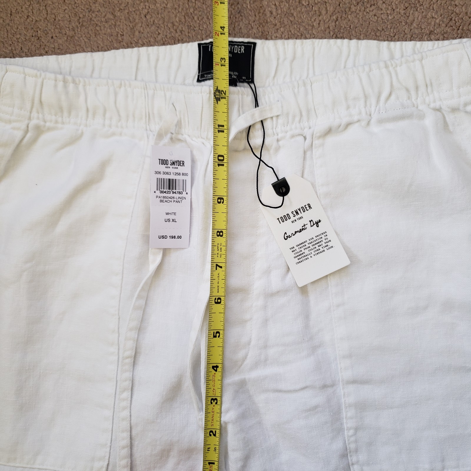 NWT Todd Snyder XL Straight Fit 100% Linen Beach Pant White Pockets $198 Light