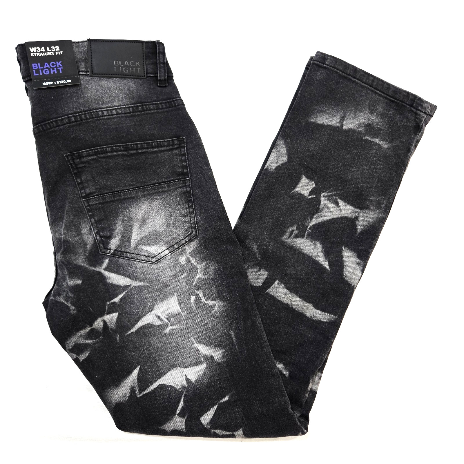 Black Light Men Jeans Stretch Slim Straight Fit Black Distressed Rip Denim