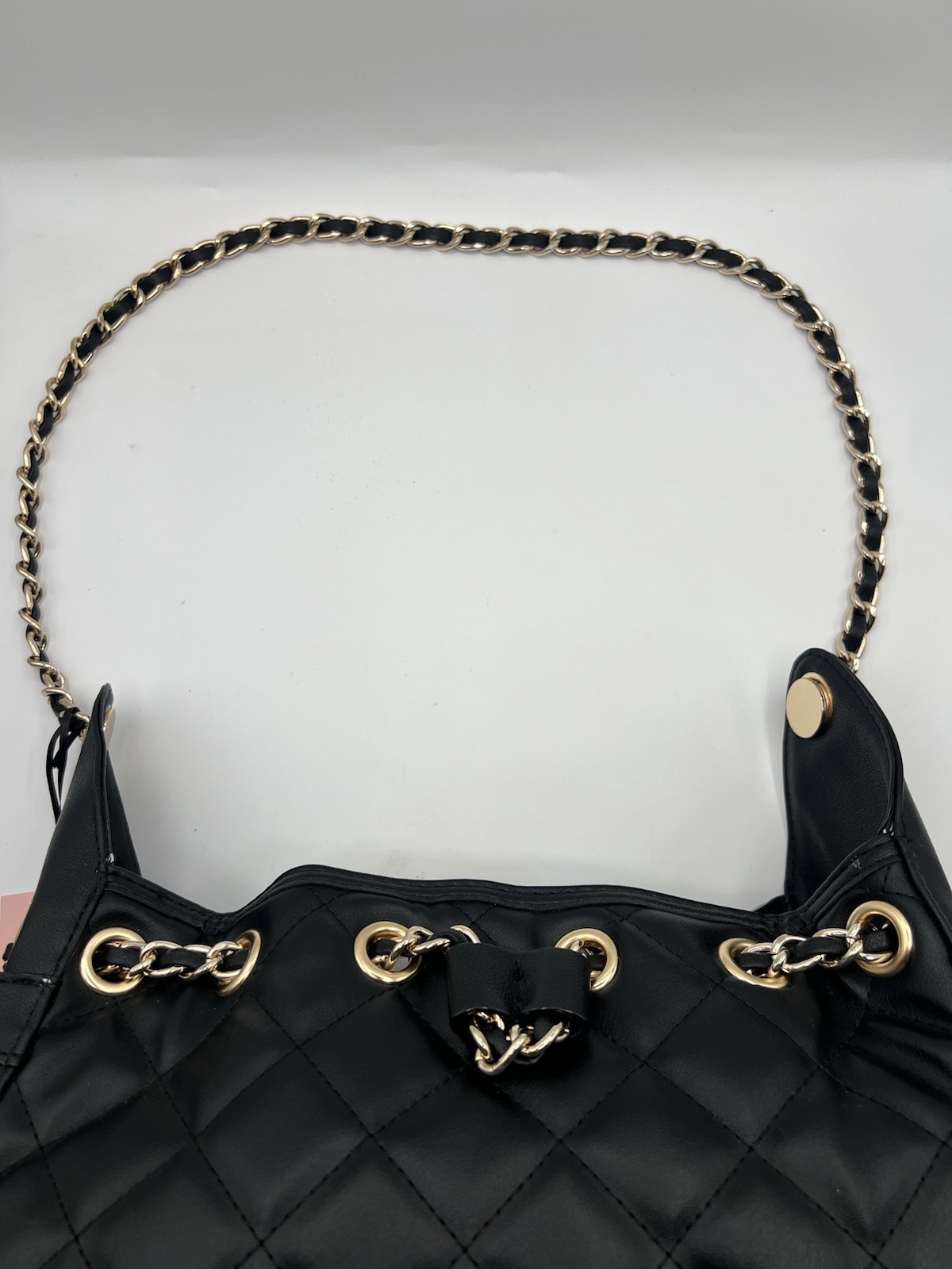 NWT Juicy Couture Black Liquorice Bucket Bag Purse Gold Colored Chain Rhinestone