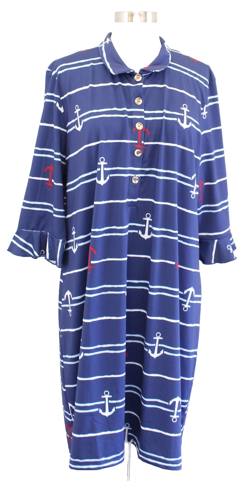 NWT Ana Clare Active Blue Anchor Print Marin Flounce Polo Dress Size XXL SPF50