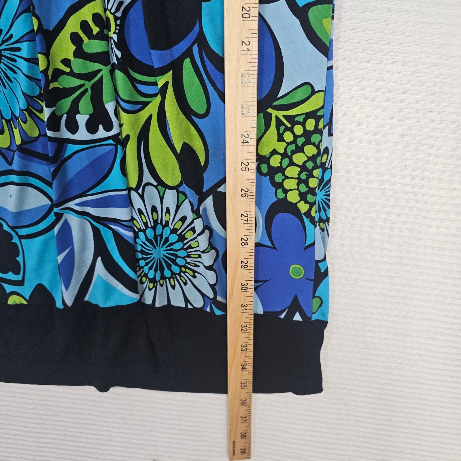 Lizzatti Womens Blue Green Floral V-Neck Cap Sleeve Tunic Top Size 4 RN 58142