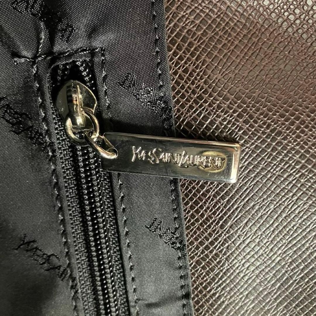 Yves Saint Laurent Brown Leather Tote Bag Unisex Logo Silver Hardware Auth