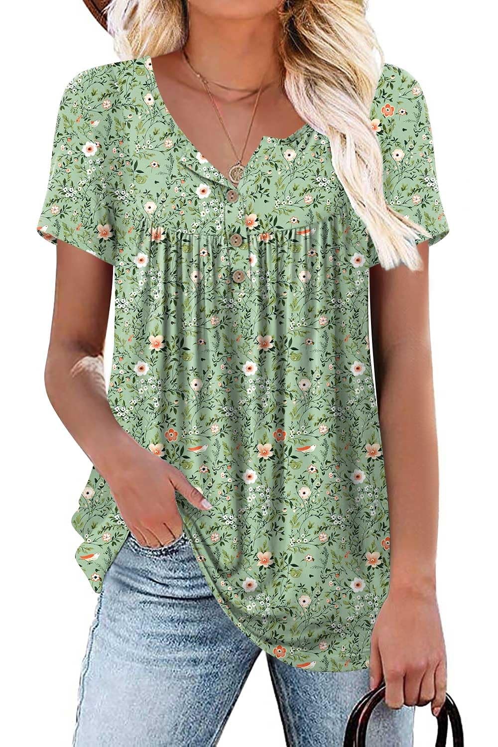 Aodemo Womens Summer Tunic Tops Short Sleeve Henley Shirts 3XL