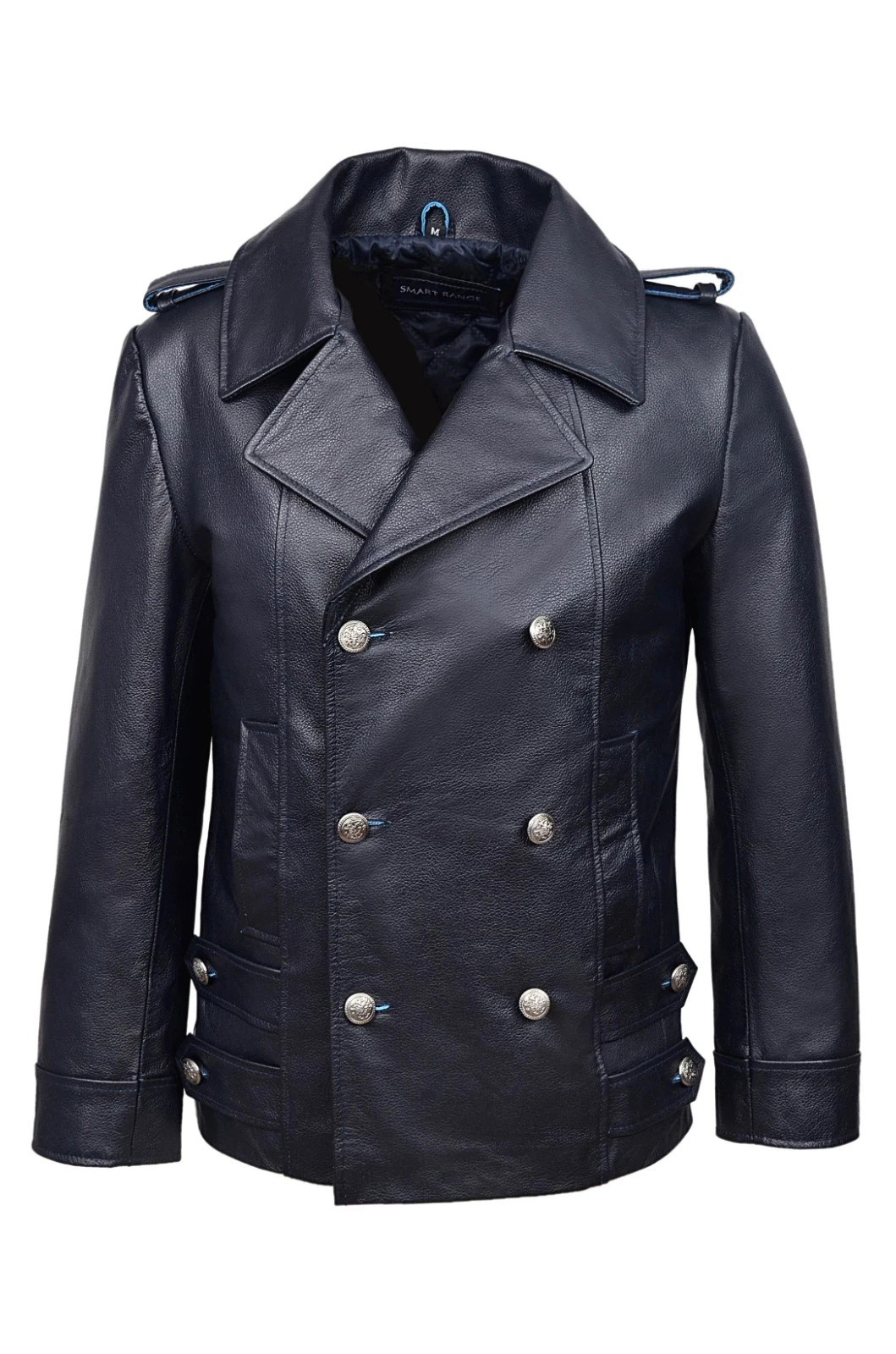 German Naval Navy Blue Men’s Military WW2 Real Cowhide Leather Jacket Pea Coat